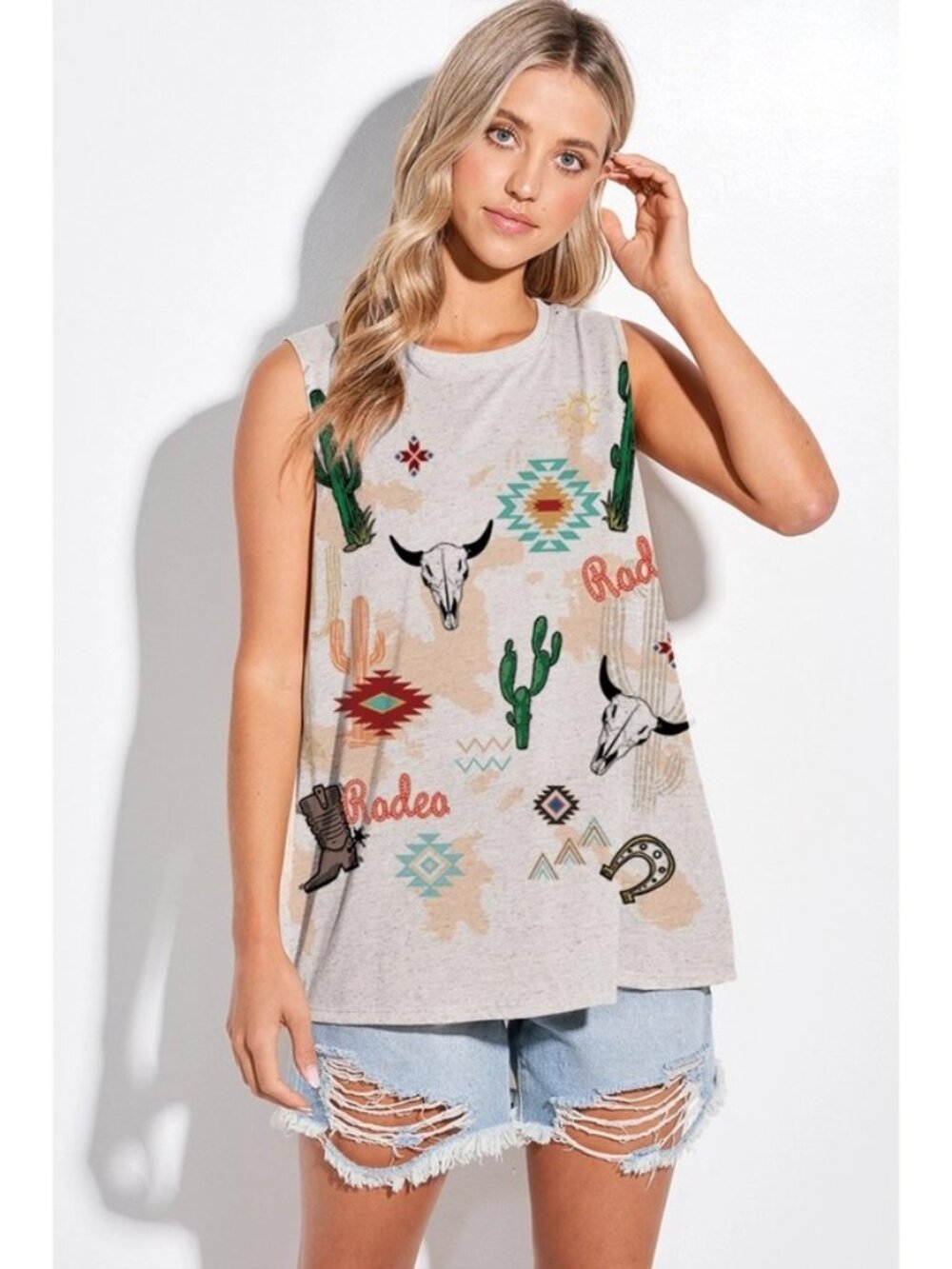 Tank Top Rodeo Theme. Lt Gray